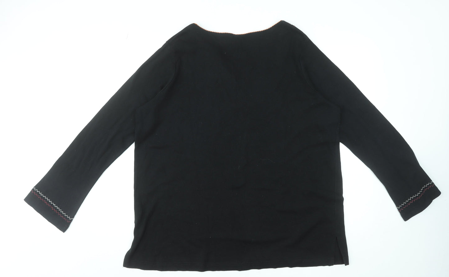 Taillissime Women's Black Floral Embroidered Cotton Tunic Blouse UK 22/24