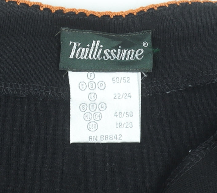 Taillissime Women's Black Floral Embroidered Cotton Tunic Blouse UK 22/24