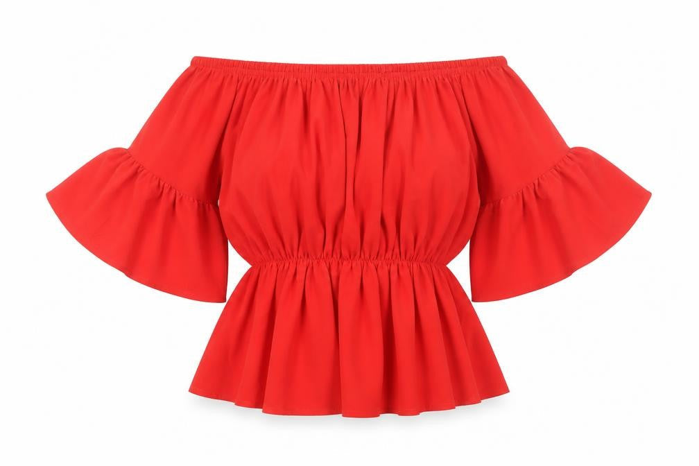 Quiz Women Red Off Shoulder Elasticated Peplum Blouse UK 10