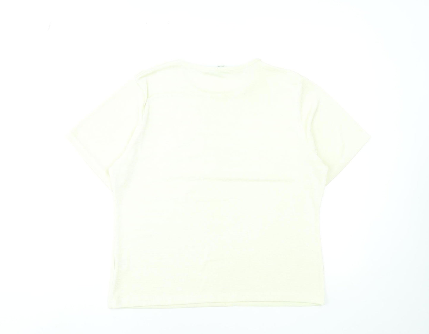 Amaranto Womens Ivory Floral Sequin Short Sleeve T-Shirt Size 18
