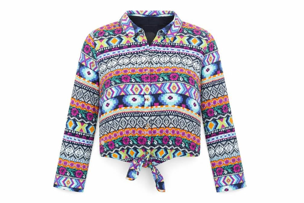 SoulCal & Co Womens Multicoloured Aztec Cropped Button-Up Shirt Size 10
