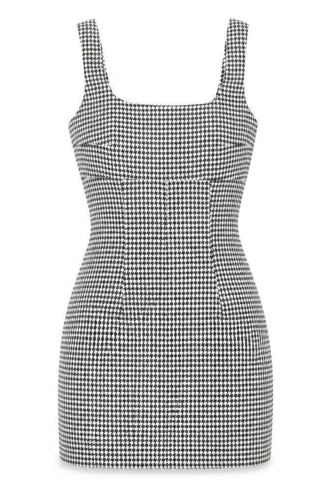 H&M Divided Women's Black Houndstooth Bodycon Dress UK 8