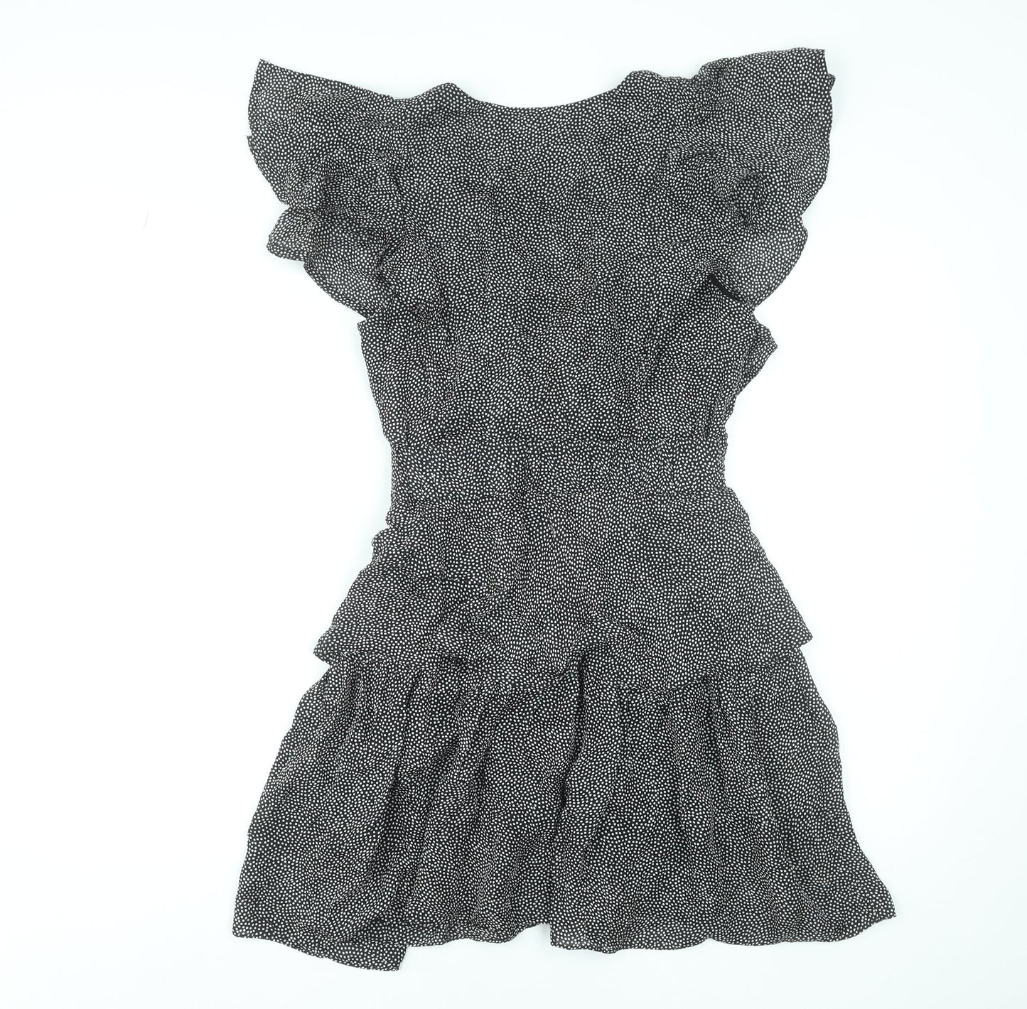 A.L.C. Women's Black White Polka Dot Silk Short Ruffle Dress Size 8