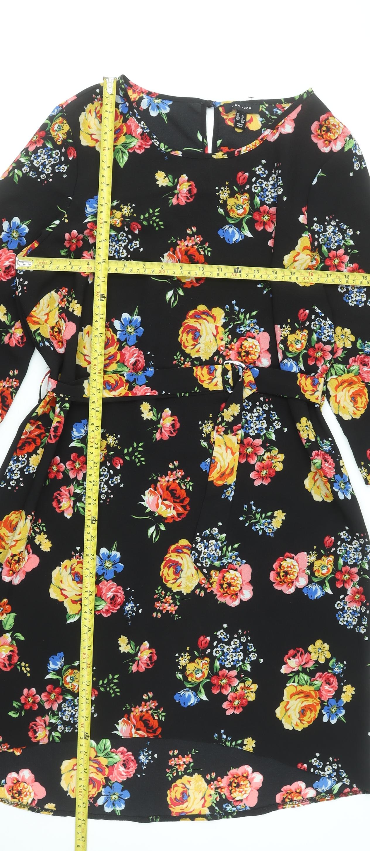 New Look Women's Multicoloured Floral Shift Dress Size 14 Knee Length