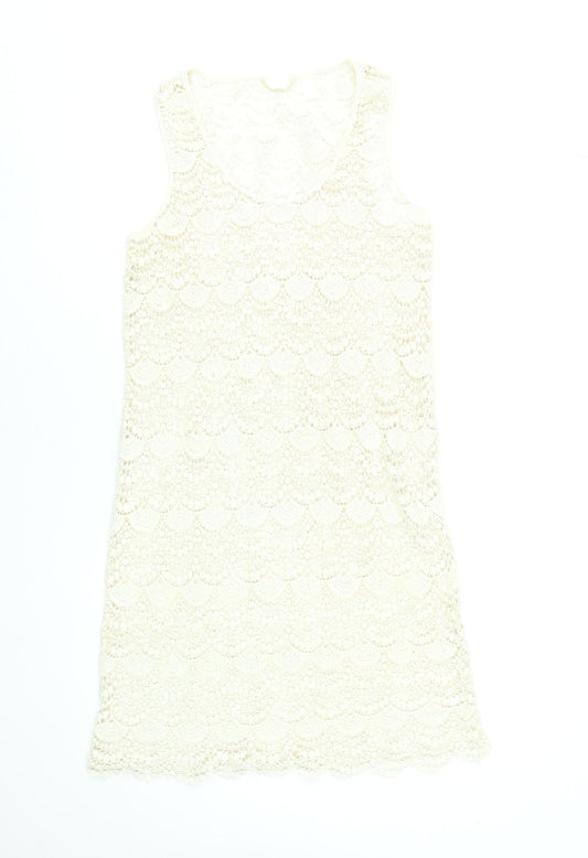 Accessorize Women’s Ivory Crochet Shift Dress Size M Sleeveless Summer Style