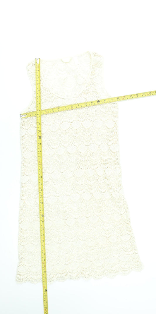 Accessorize Women’s Ivory Crochet Shift Dress Size M Sleeveless Summer Style