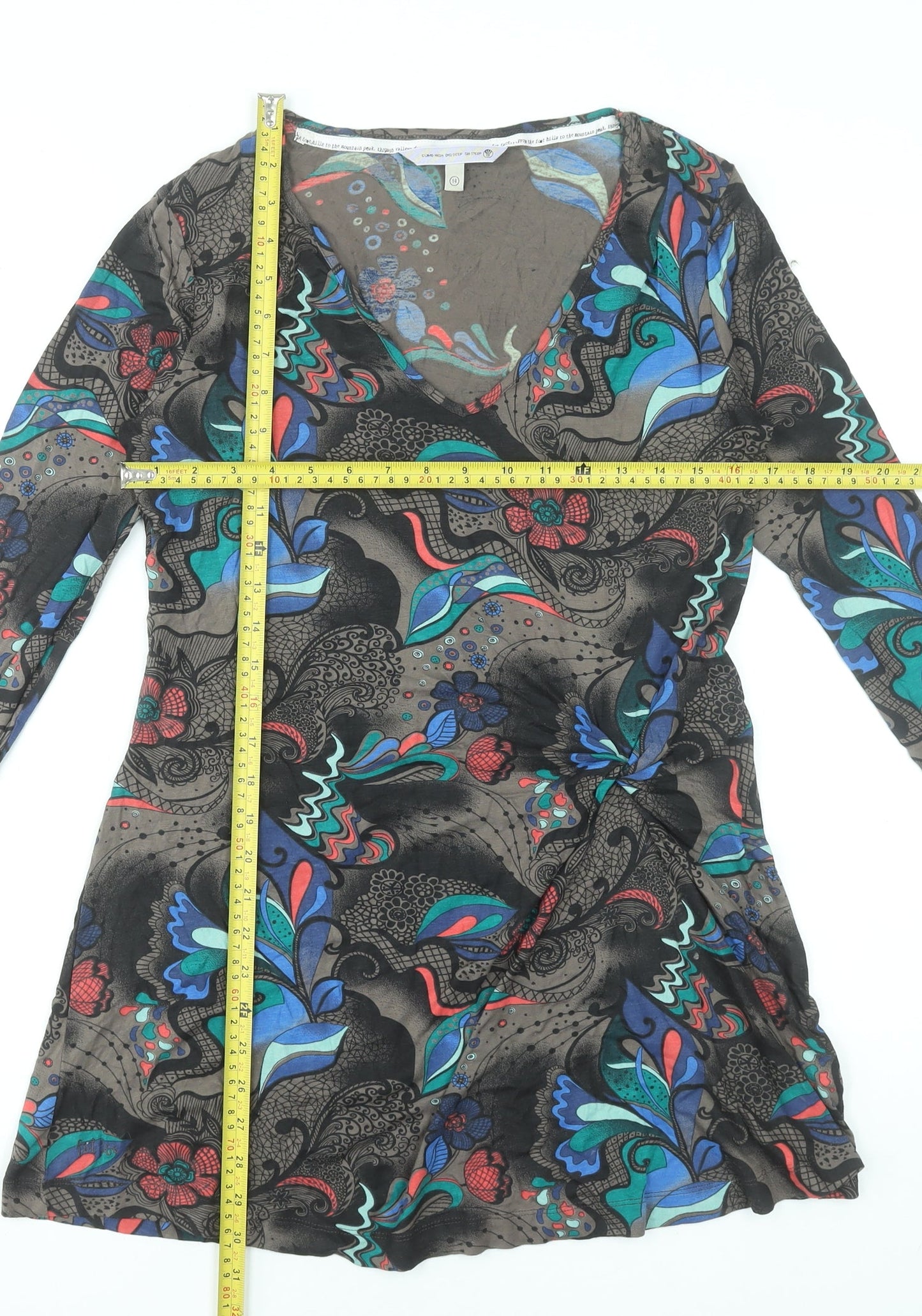 Fat Face Womens Multicoloured Size 14 Wrap Dress Long Sleeve V-Neck