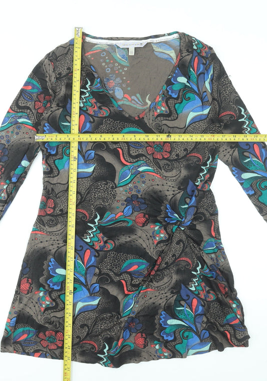 Fat Face Womens Multicoloured Size 14 Wrap Dress Long Sleeve V-Neck