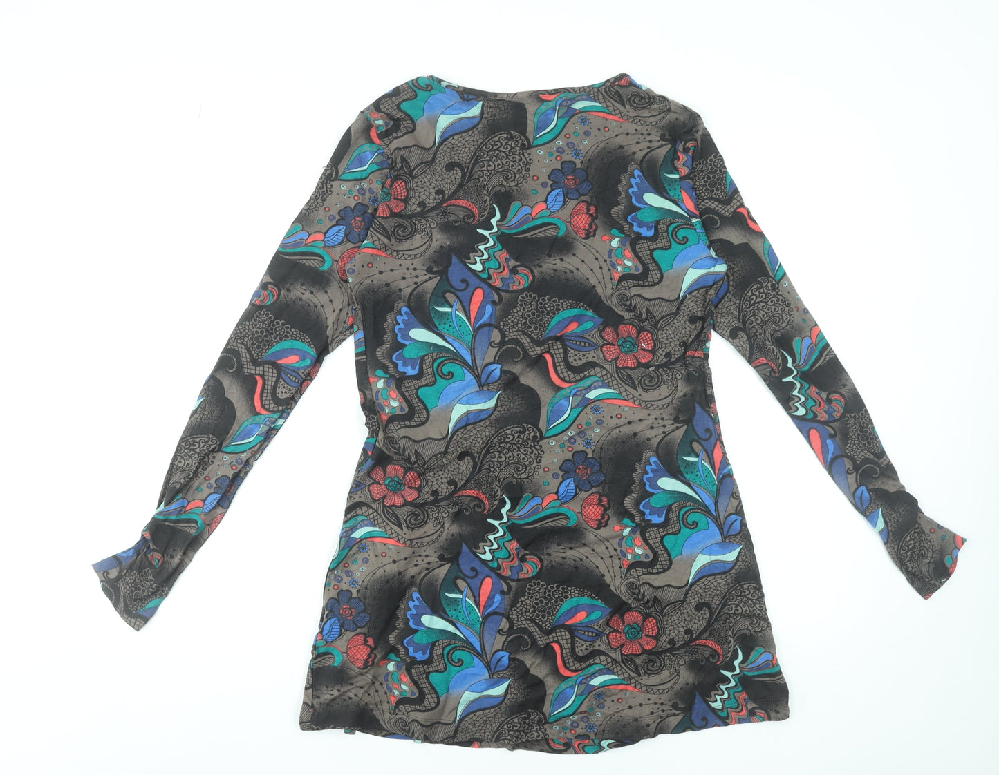 Fat Face Womens Multicoloured Size 14 Wrap Dress Long Sleeve V-Neck