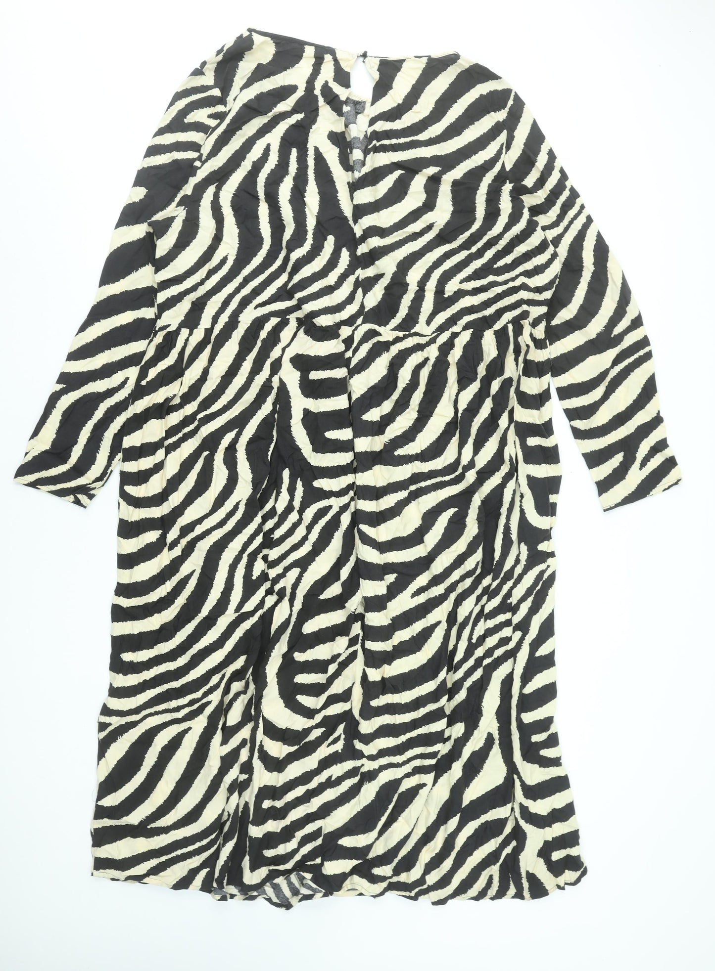 H&M Women’s Black Zebra Print A-Line Midi Dress Size XL
