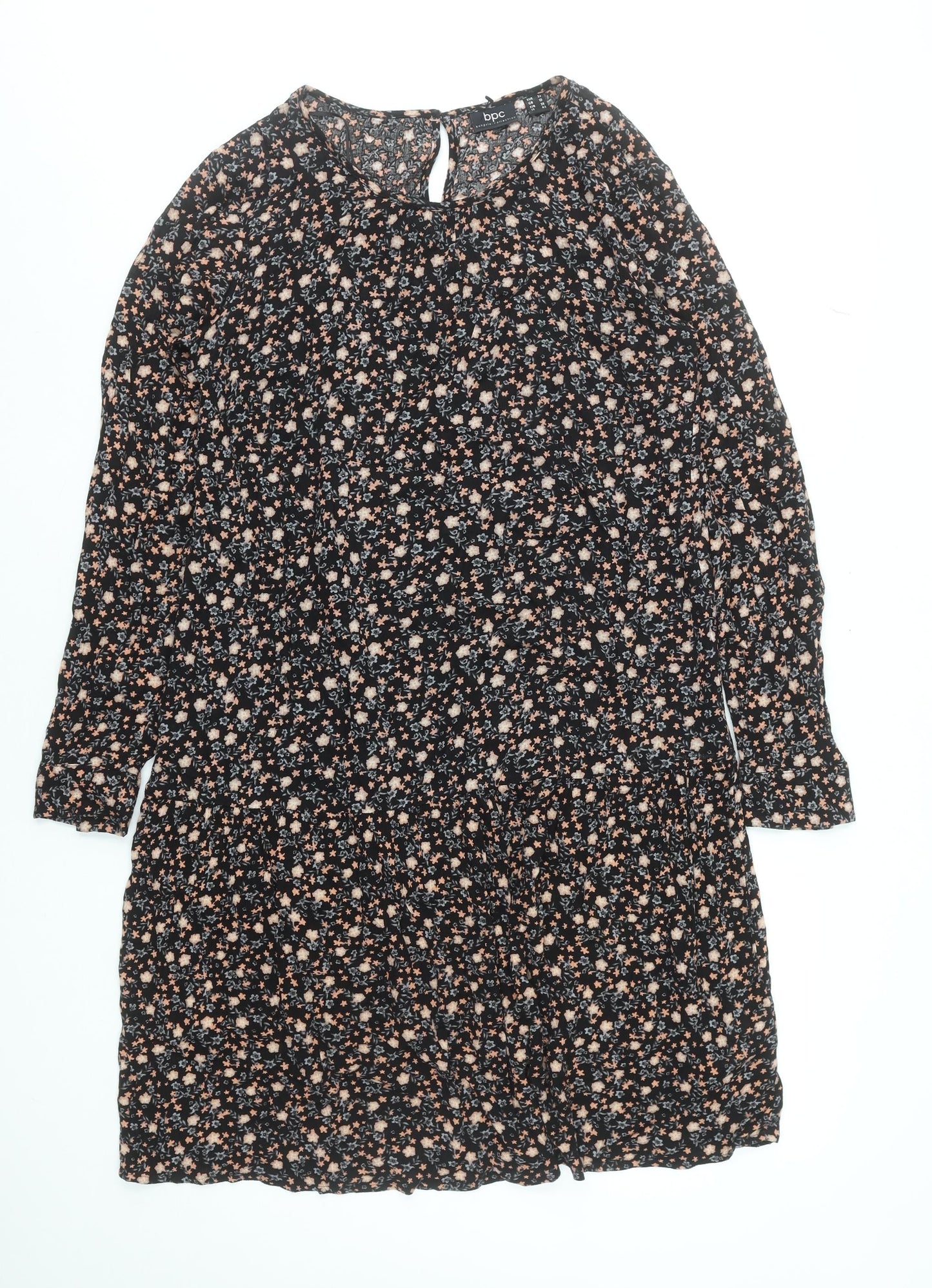 bpc Women Black Floral Knee Length A-Line Dress Size 10