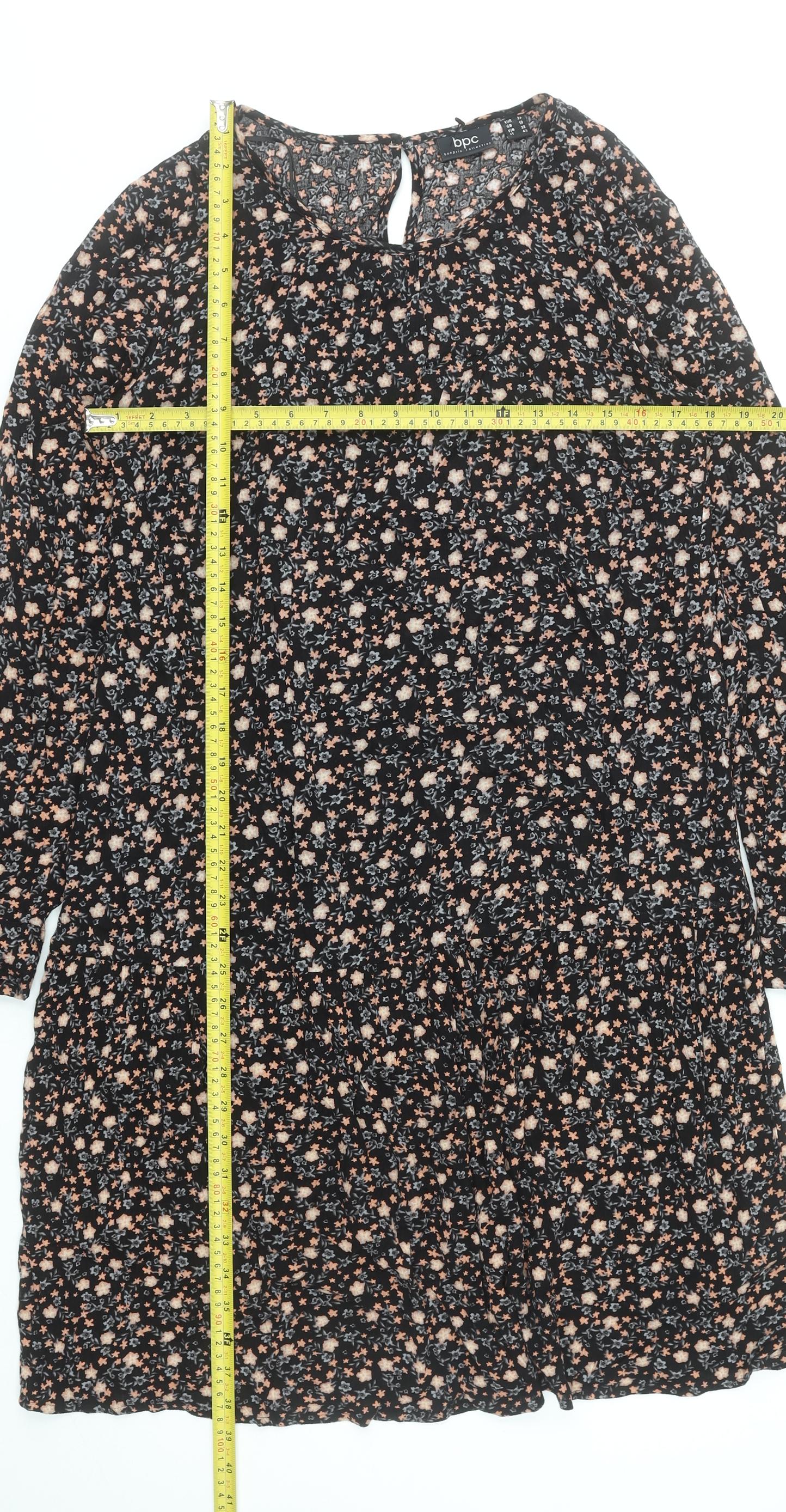 bpc Women Black Floral Knee Length A-Line Dress Size 10