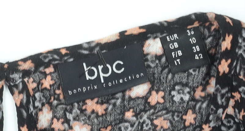 bpc Women Black Floral Knee Length A-Line Dress Size 10