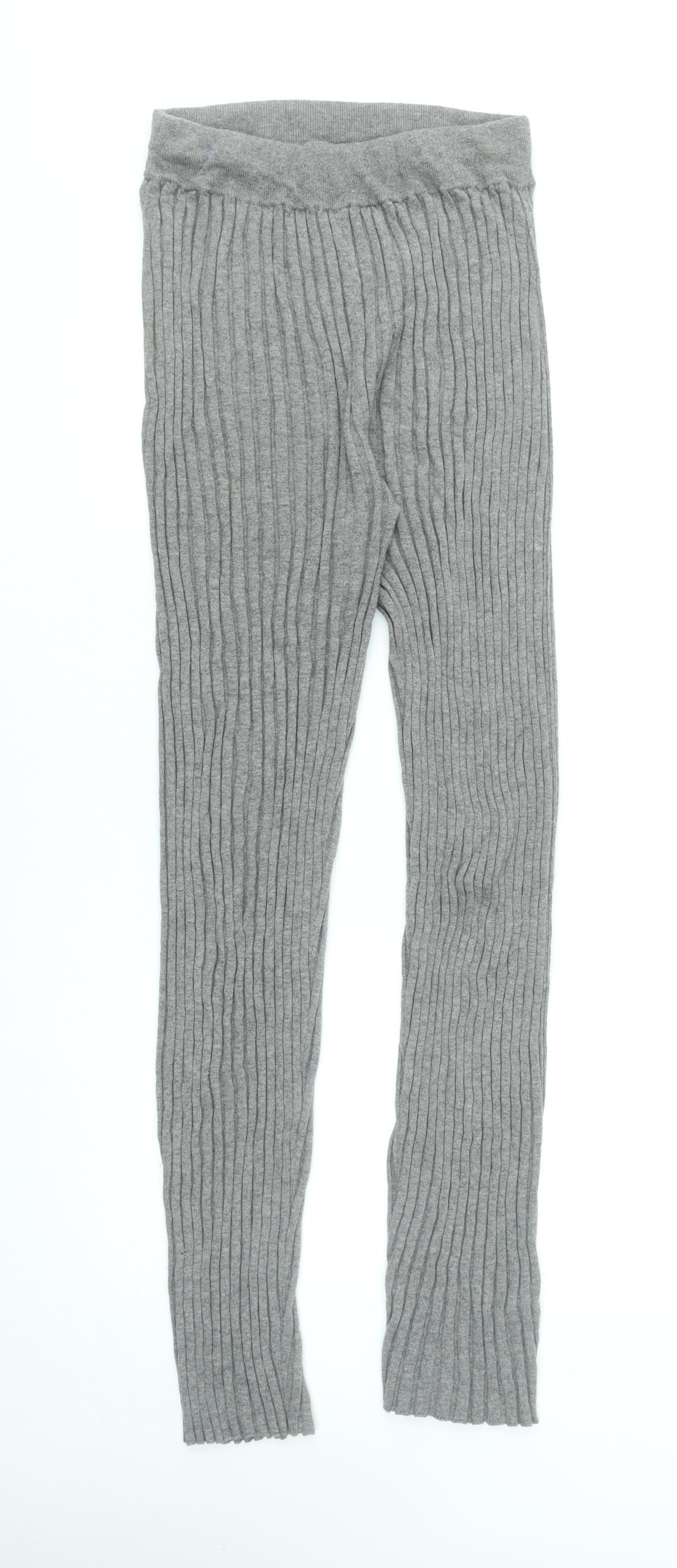 L.F. Markey Womens Grey Wool Cotton Ribbed Knit Slim Leg Leggings Size 12