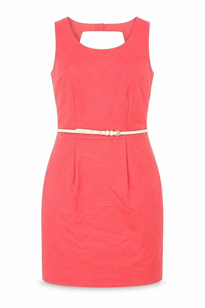 Oasis Women’s Red Sleeveless Sheath Dress Size 10 Belted Knee Length