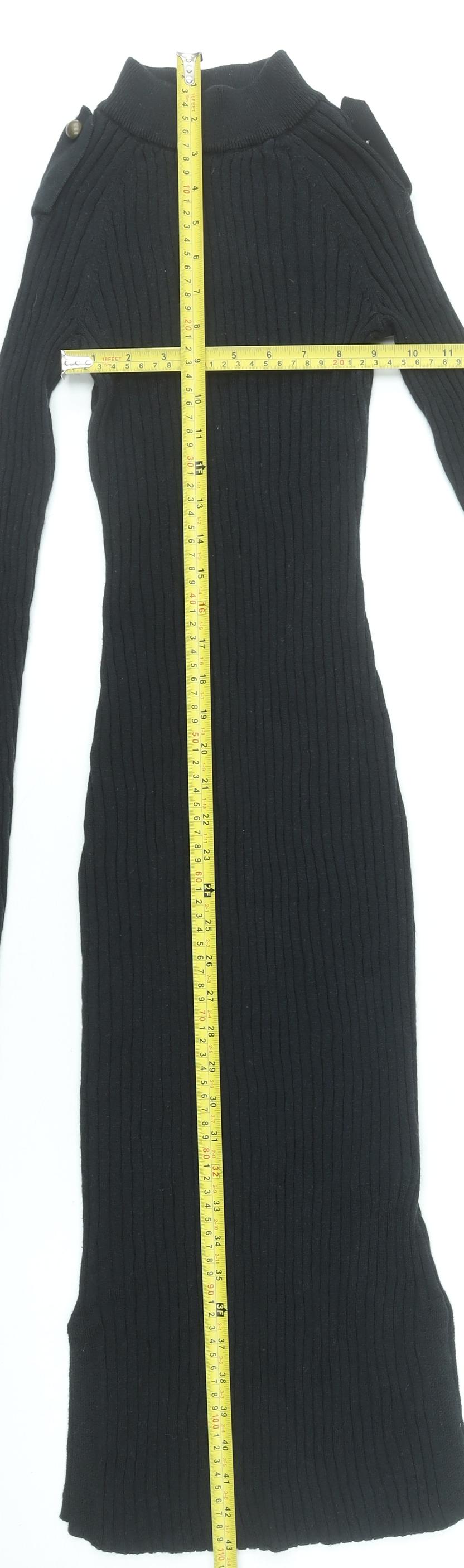H&M Women Black XS Ribbed Knit Bodycon Midi Dress Long Sleeve L.O.G.G.