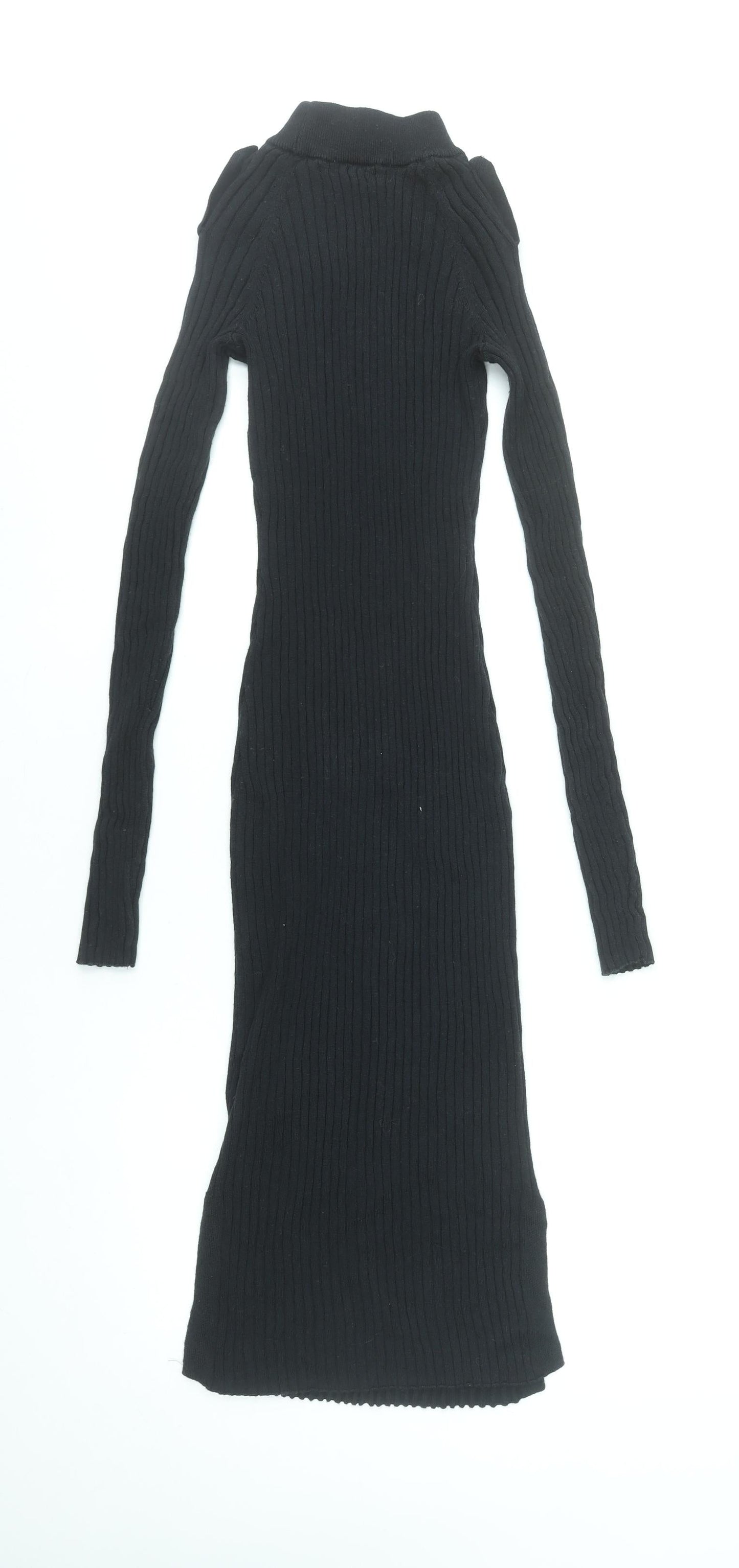 H&M Women Black XS Ribbed Knit Bodycon Midi Dress Long Sleeve L.O.G.G.