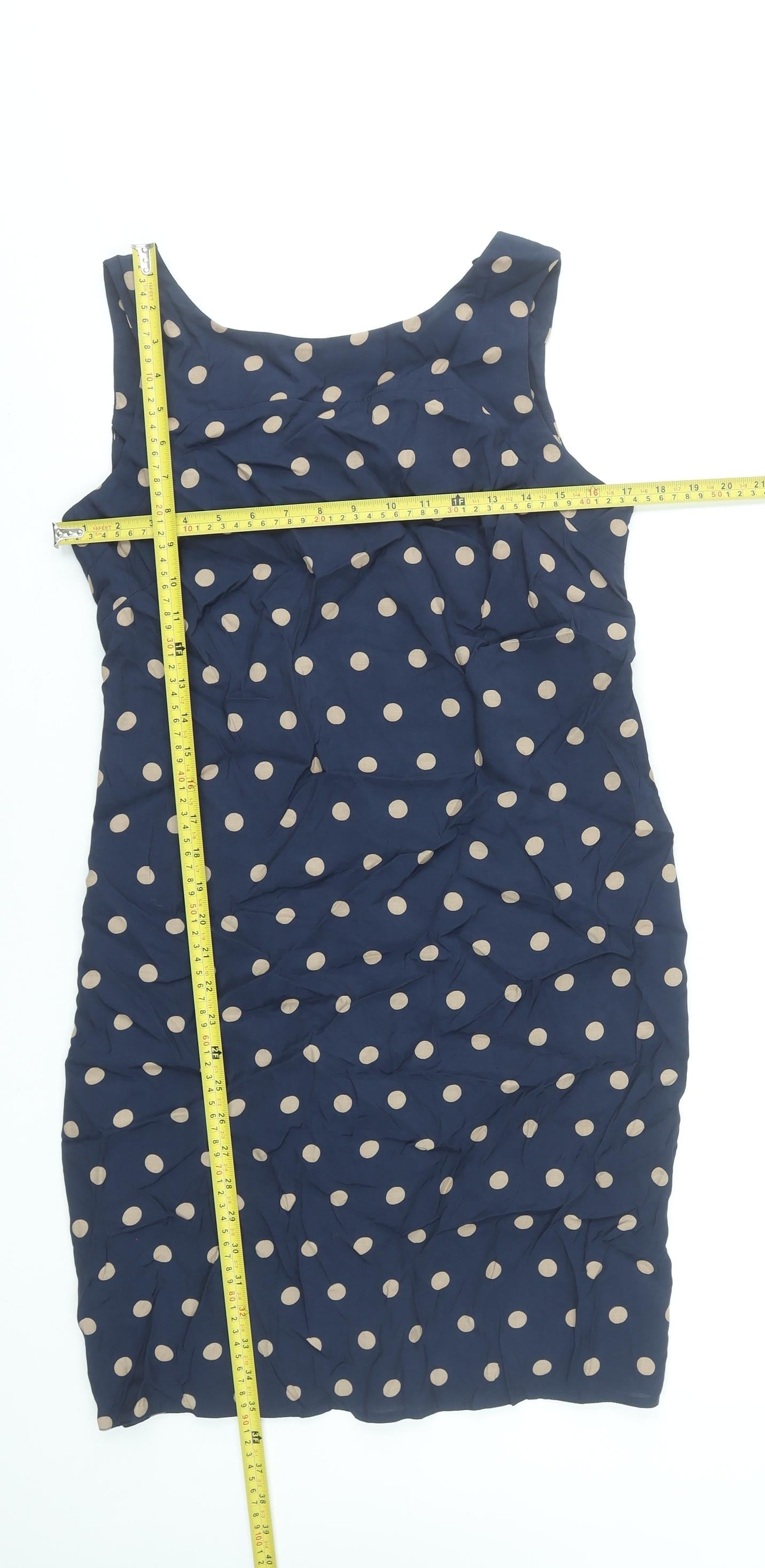 k&d London Women Blue Polka Dot Sleeveless Sheath Dress UK 12