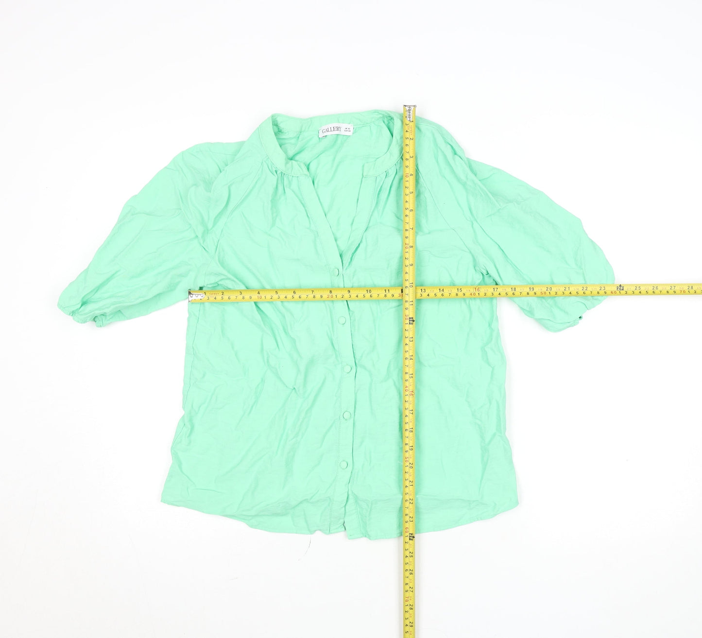 Gallery Women’s Green Button-Up 3/4 Sleeve Viscose Shirt UK 10