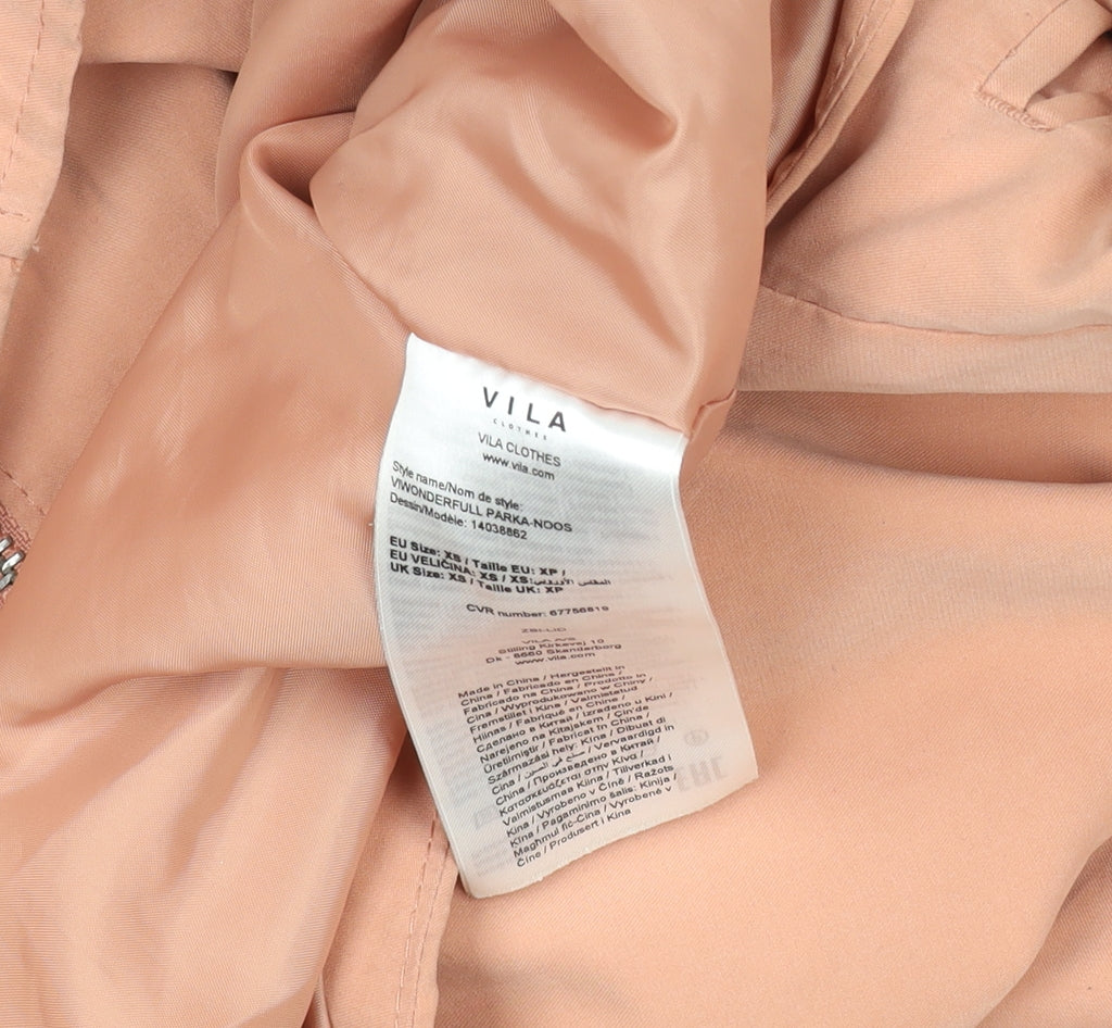Vila Women’s Pink Hooded Parka Coat XS Long Sleeve Drawstring