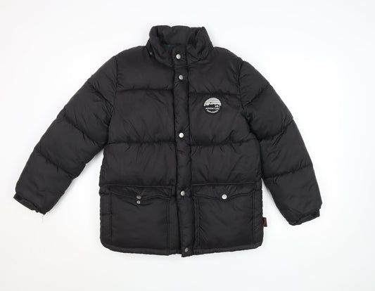 H&M Boys Black 11 Years Puffer Jacket Winter Coat Adventure Logo