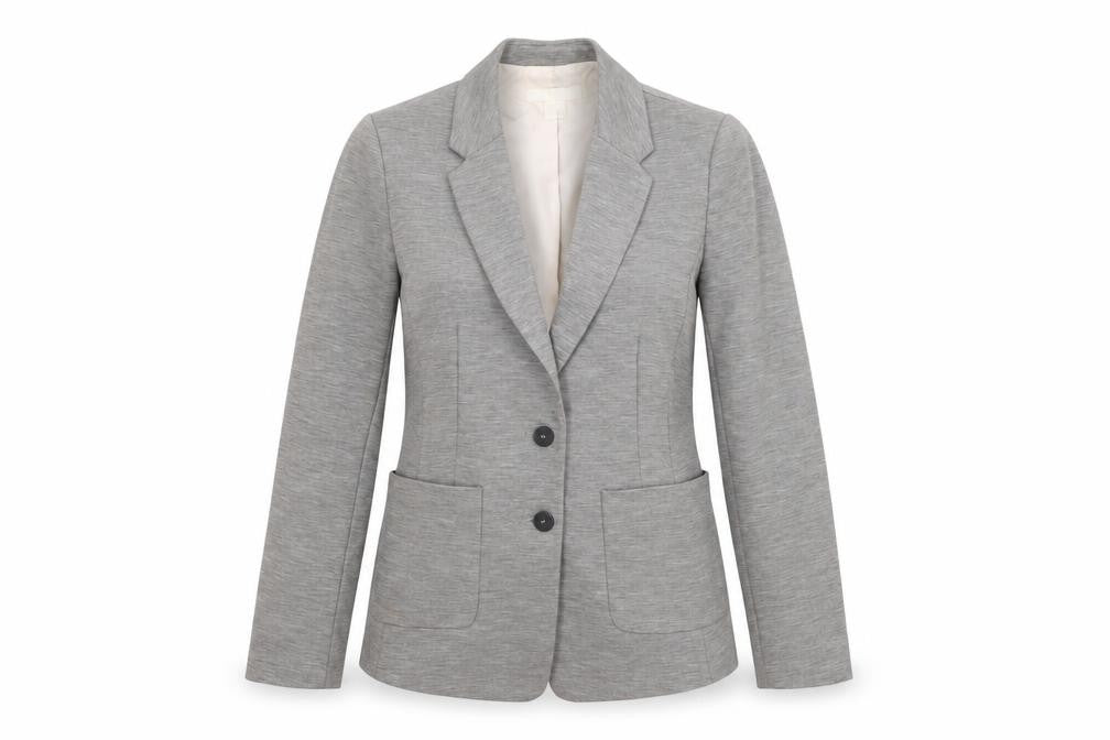 H&M Women Grey Size 8 Single-Breasted Blazer Polyester Viscose Stretch