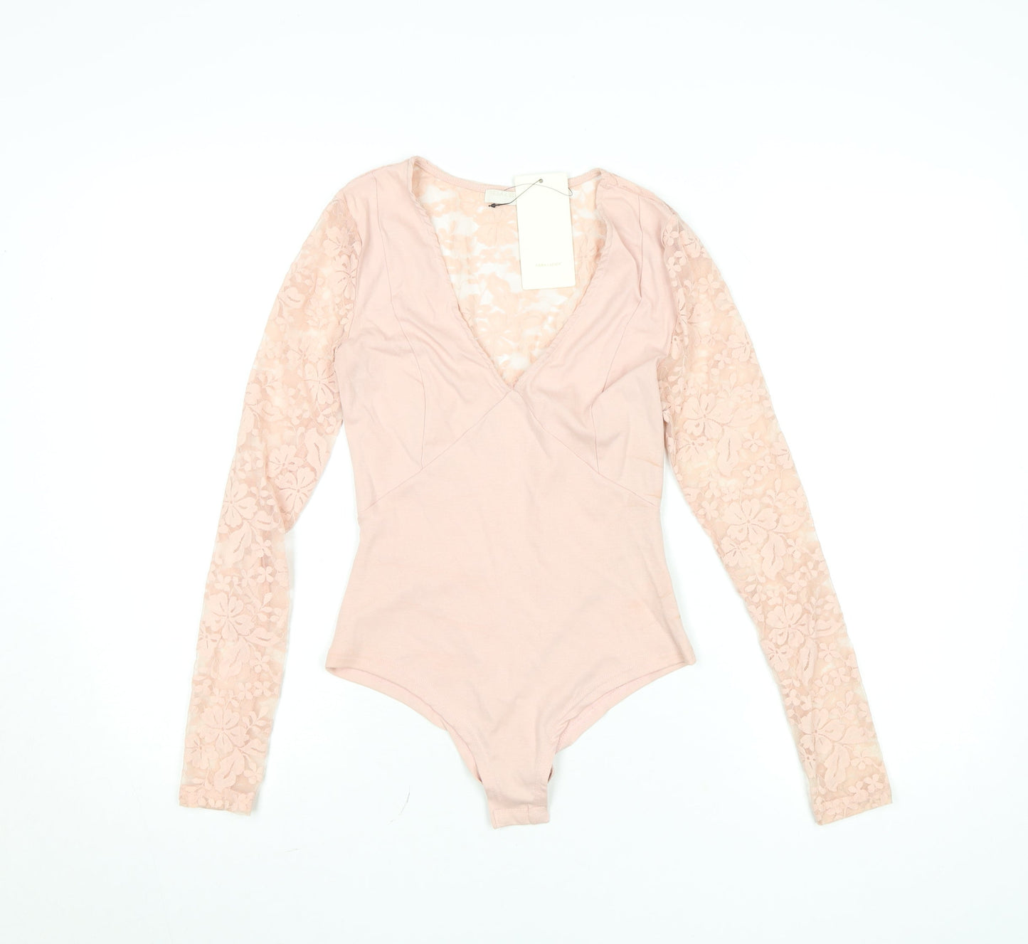Very Lucy Womens Pink Lace Long Sleeve Bodysuit Size S