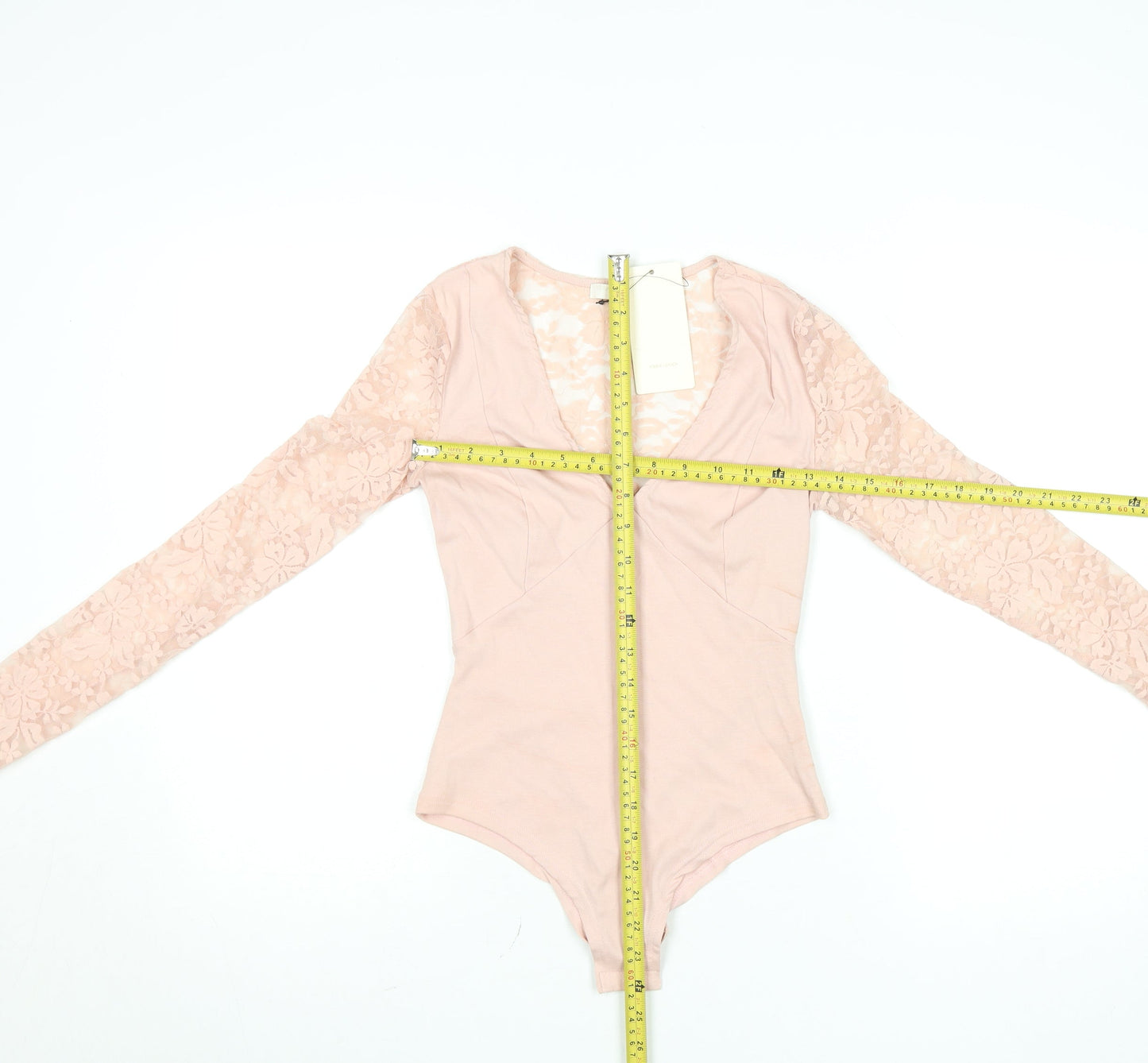 Very Lucy Womens Pink Lace Long Sleeve Bodysuit Size S