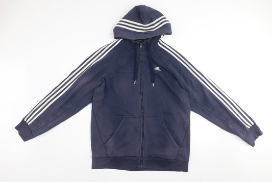Adidas Men's Blue Size L Track Jacket Hooded Full Zip Cotton Blend