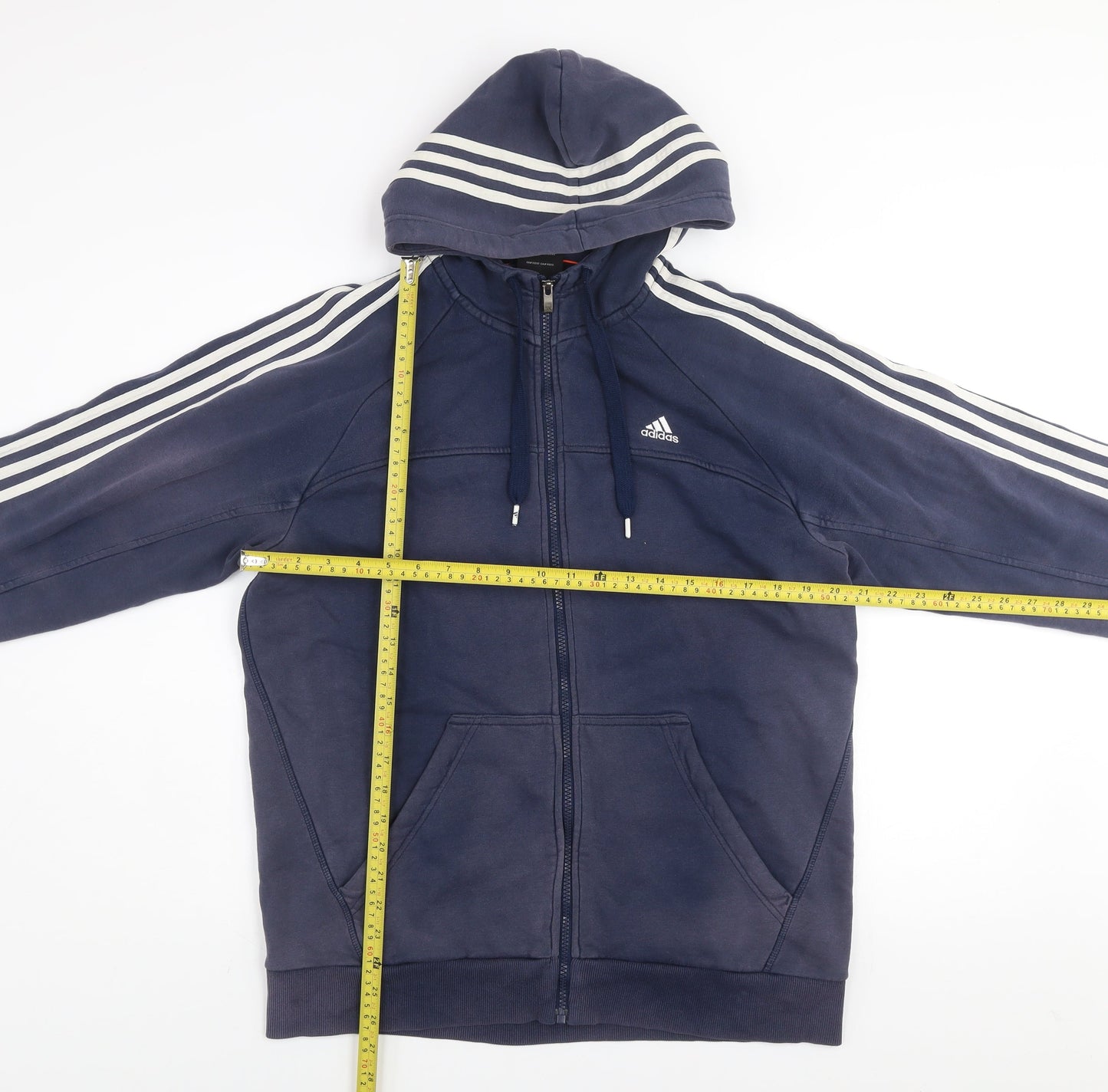 Adidas Men's Blue Size L Track Jacket Hooded Full Zip Cotton Blend