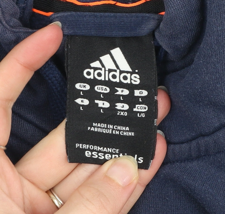 Adidas Men's Blue Size L Track Jacket Hooded Full Zip Cotton Blend