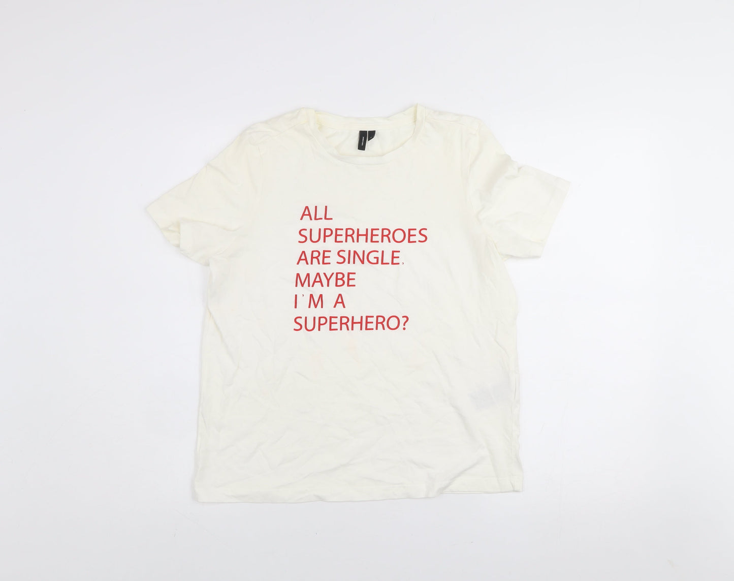 Vero Moda Women’s White Graphic T-Shirt Small Superhero Print Cotton Tee