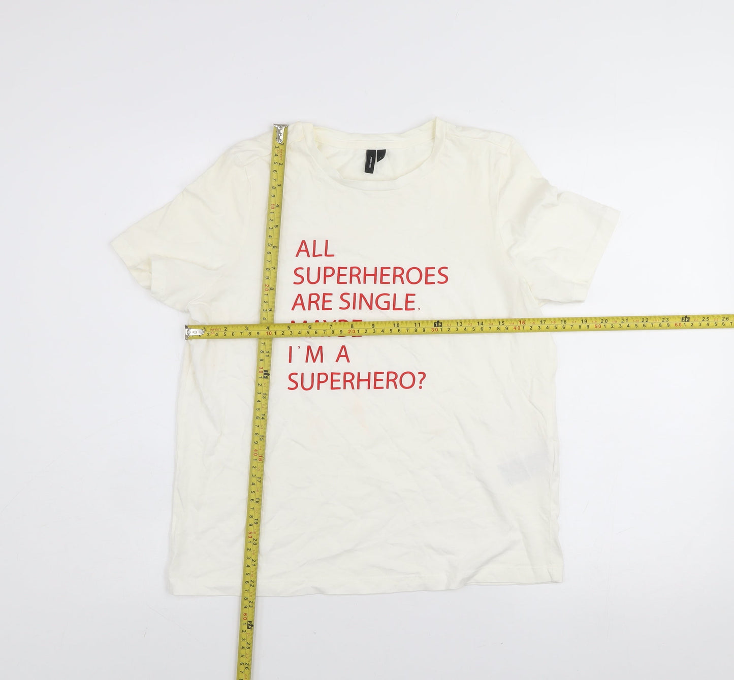 Vero Moda Women’s White Graphic T-Shirt Small Superhero Print Cotton Tee