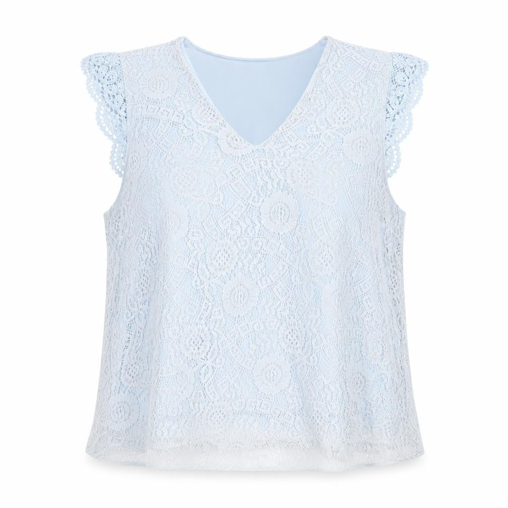 Pieces Women Blue Lace V-Neck Sleeveless Blouse Size 16