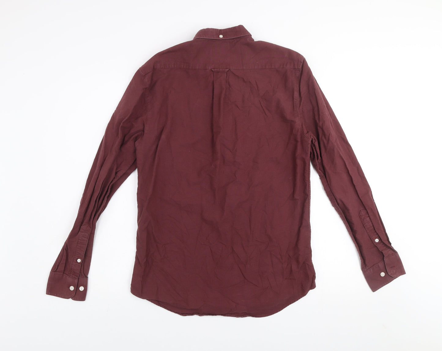 Farah Men's Burgundy Slim Fit Button-Up Cotton Long Sleeve Shirt M