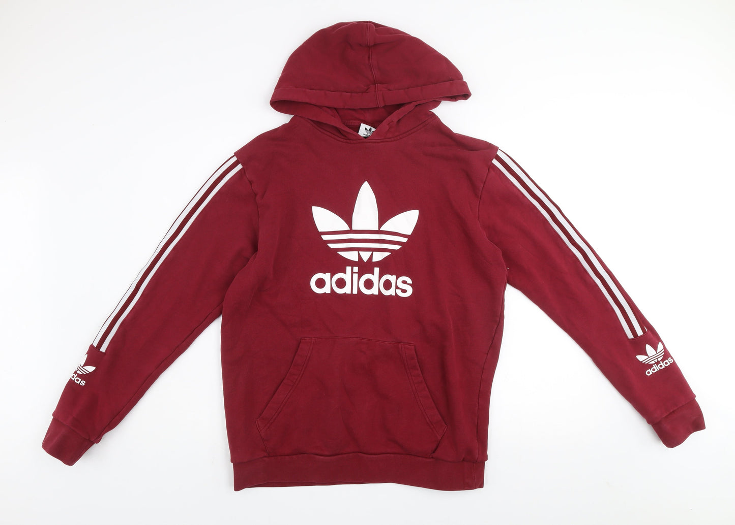 Adidas Mens Red Pullover Hoodie L Sports Logo Cotton Sweatshirt