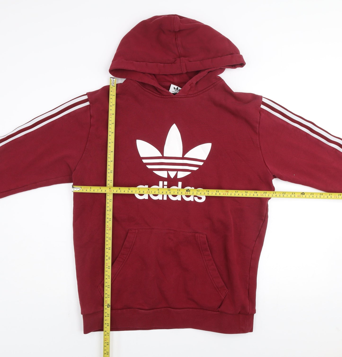 Adidas Mens Red Pullover Hoodie L Sports Logo Cotton Sweatshirt