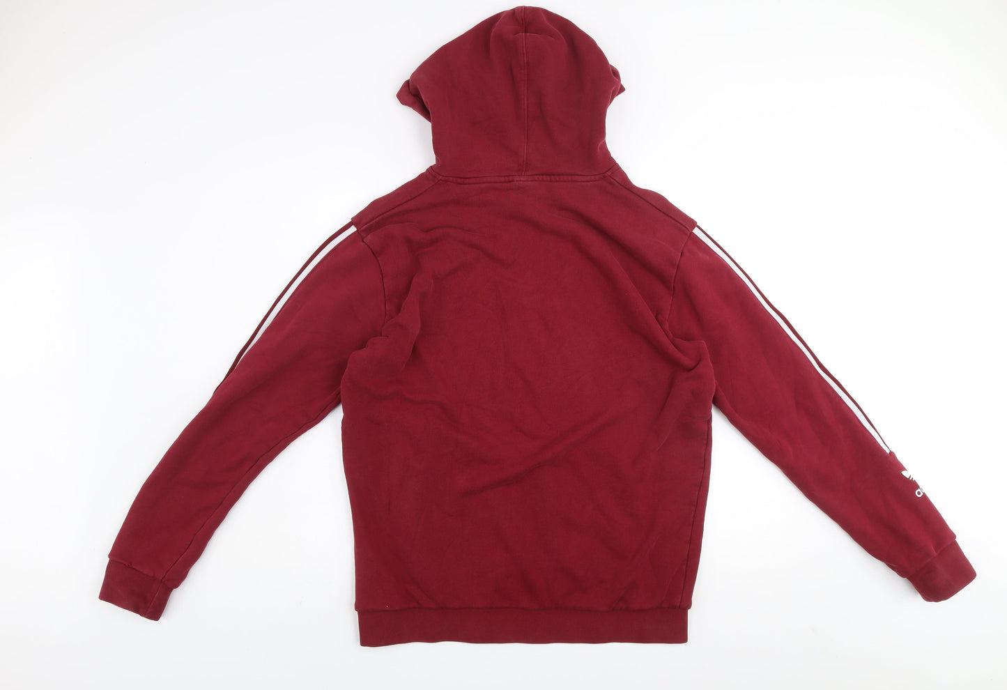 Adidas Mens Red Pullover Hoodie L Sports Logo Cotton Sweatshirt