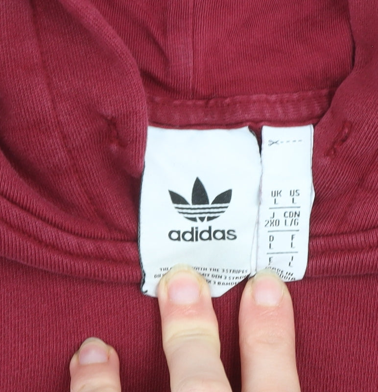 Adidas Mens Red Pullover Hoodie L Sports Logo Cotton Sweatshirt