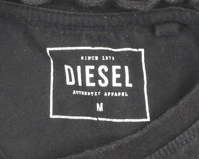 Diesel Men's Black Cotton Logo Short Sleeve Crew Neck T-Shirt M