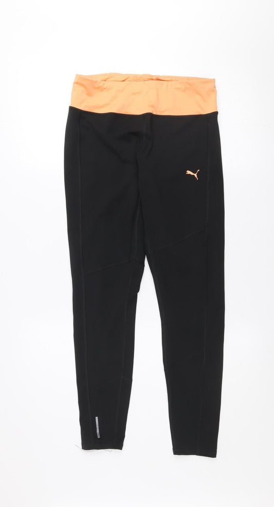 Puma Womens Black Orange Leggings M Stretch Gym Trousers