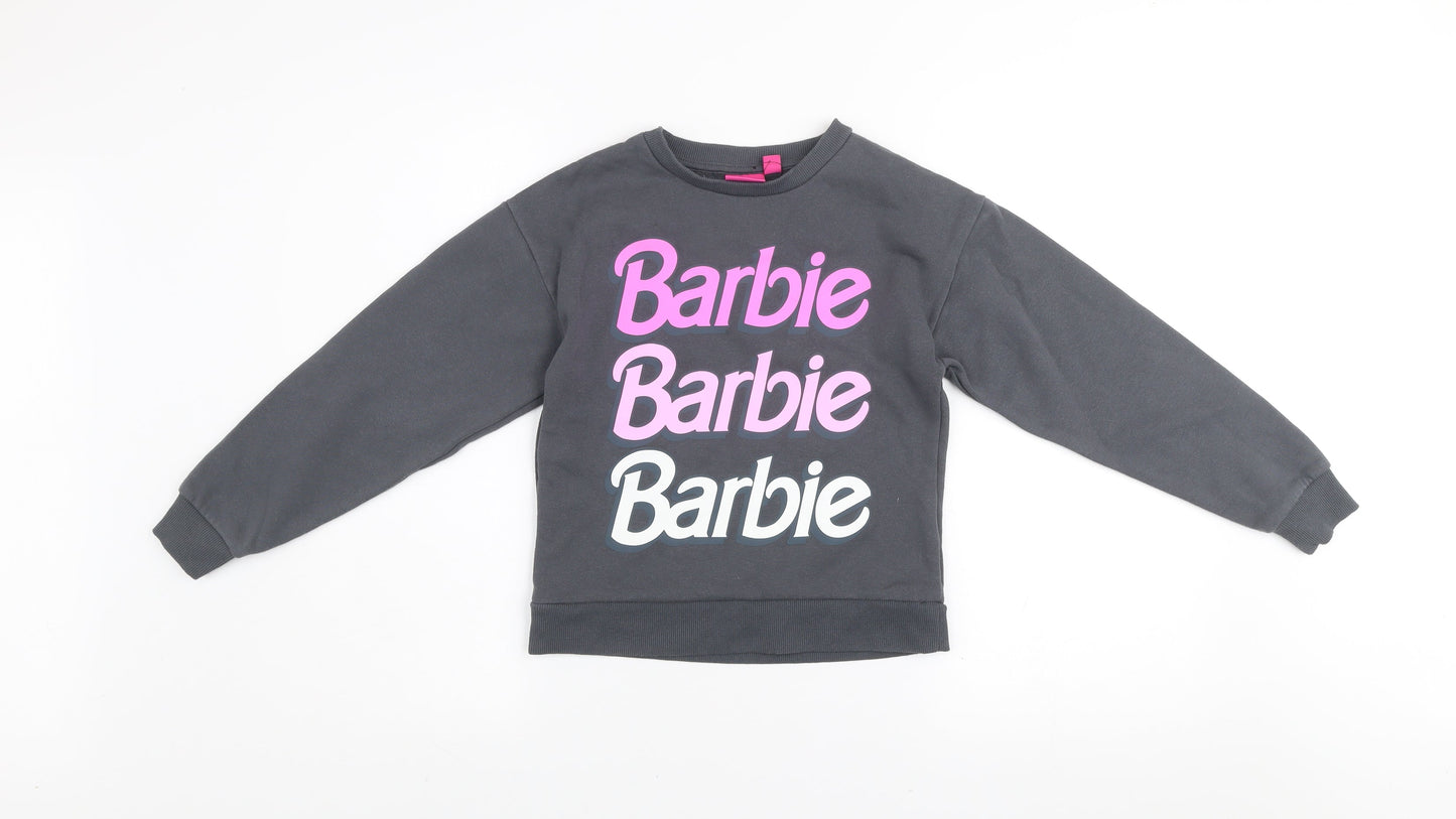 Barbie Girls Black Cotton Blend Pullover Sweatshirt 8-9 Years Graphic Print