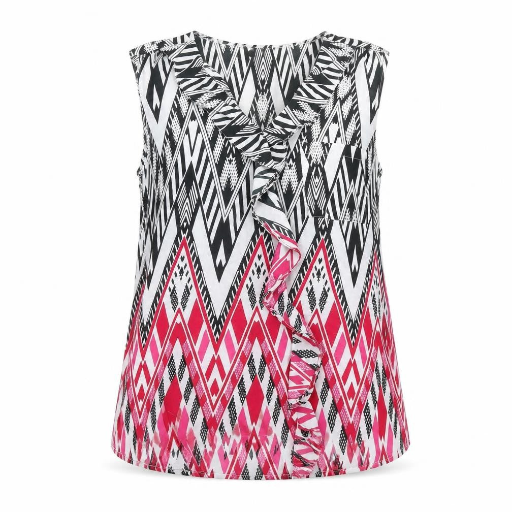 Mystify Women's Multicoloured Tribal Ruffle V-Neck Tunic Blouse Size 10