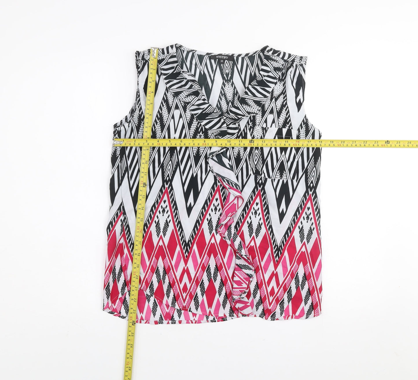 Mystify Women's Multicoloured Tribal Ruffle V-Neck Tunic Blouse Size 10