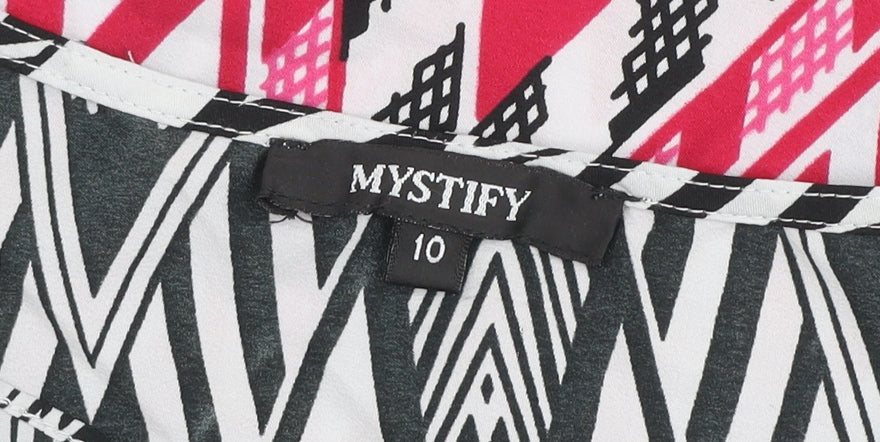 Mystify Women's Multicoloured Tribal Ruffle V-Neck Tunic Blouse Size 10