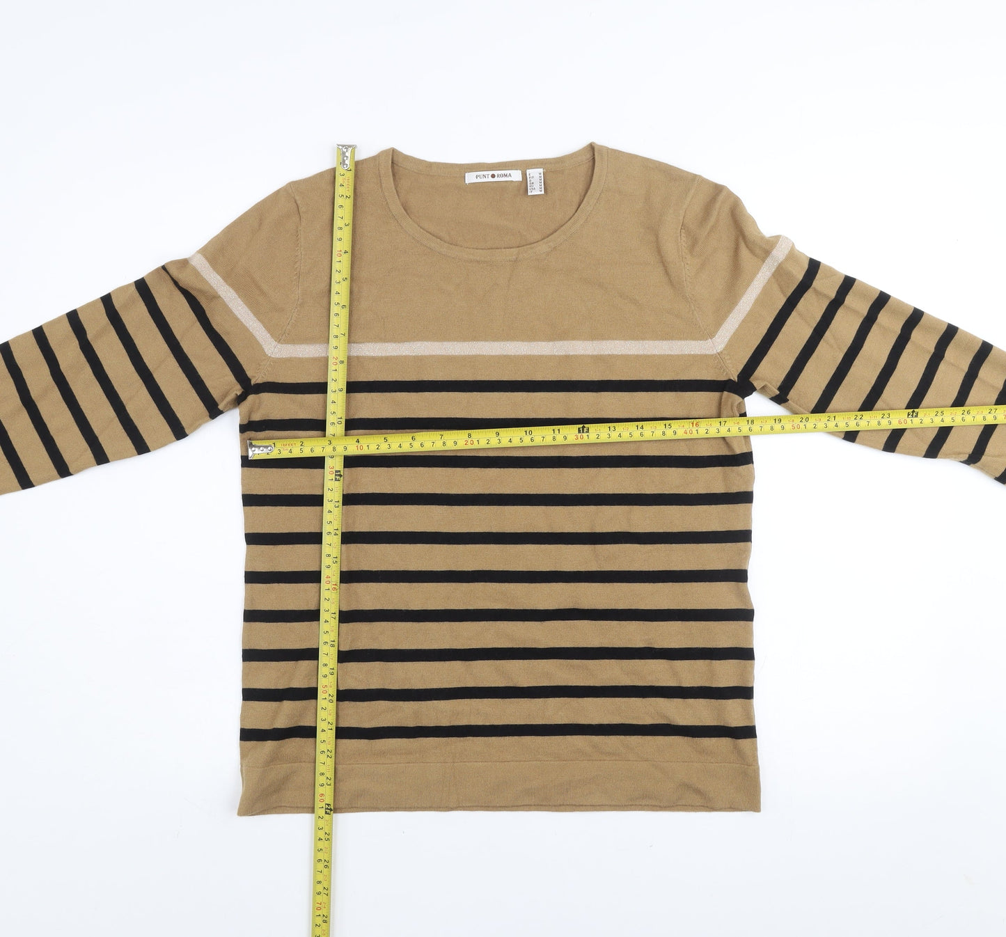 Punt Roma Women's Beige Striped Long Sleeve Pullover Jumper Size M