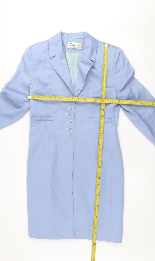 Régine Womens Blue Wool Long Overcoat Size 10 Classic Style