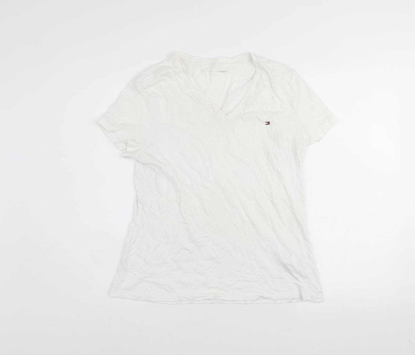 Tommy Hilfiger Men's White V-Neck Cotton T-Shirt Size L