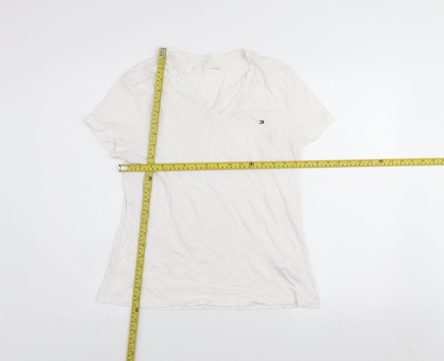 Tommy Hilfiger Men's White V-Neck Cotton T-Shirt Size L