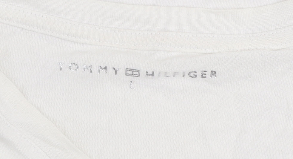 Tommy Hilfiger Men's White V-Neck Cotton T-Shirt Size L